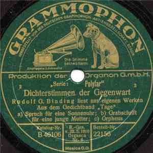 Rudolf G. Binding - Dichterstimmen Der Gegenwart - Rudolf G. Binding Liest Aus Eigenen Werken FLAC